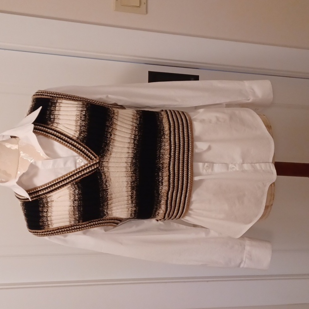 Veronica Beard Spear Mixed-Media Top Lg NWT